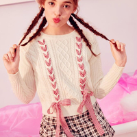 Sweet Lace-up Knitted Sweater - Thumbnail 4