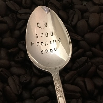 Good morning deer hand stamped coffee spoon