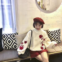 Rose embroidery high collar sweatshirt - Thumbnail 2