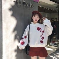 Rose embroidery high collar sweatshirt - Thumbnail 1