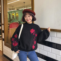 Rose embroidery high collar sweatshirt - Thumbnail 3