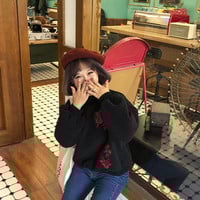 Rose embroidery high collar sweatshirt - Thumbnail 4