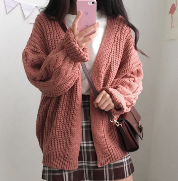 Retro Cable Open Front Cardigan