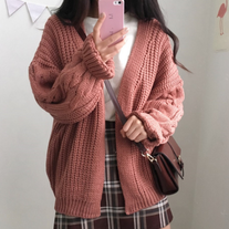 Retro Cable Open Front Cardigan