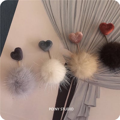 Velvet heart dangle pom pom earrings