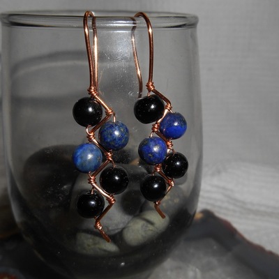 Solid zig zag copper and gemstone earrings