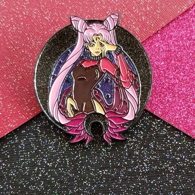 Wicked moon lady {black lines}  soft enamel, purple glitter sky, pink glitter wings - Thumbnail 2