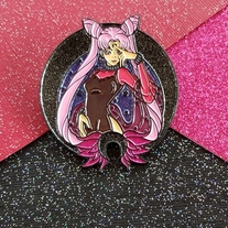 Wicked Moon Lady {Black lines}  Soft Enamel, Purple Glitter Sky, Pink Glitter Wings