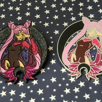 Wicked moon lady {black lines}  soft enamel, purple glitter sky, pink glitter wings
