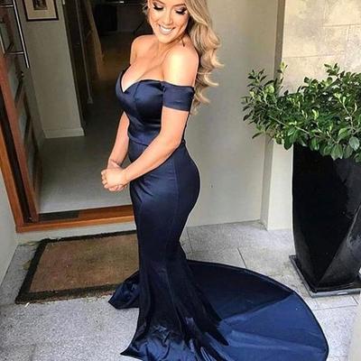 Sexy Navy Blue Mermaid Gowns, Sweetheart Prom Dress, Slit Party Dress