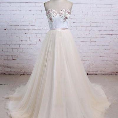 Elegant light champagne long tulle gowns, tulle prom dresses, formal dresses