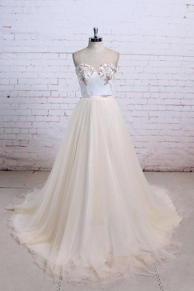 Elegant Light Champagne Long Tulle Gowns, Tulle Prom Dresses, Formal Dresses