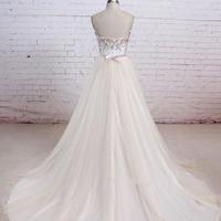 Elegant Light Champagne Long Tulle Gowns, Tulle Prom Dresses, Formal Dresses - Thumbnail 1