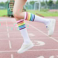 RAINBOW STRIPE LONG SOCKS ( WHITE/BLACK ) - Thumbnail 1