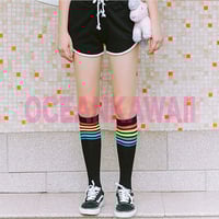 RAINBOW STRIPE LONG SOCKS ( WHITE/BLACK ) - Thumbnail 2