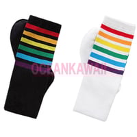 RAINBOW STRIPE LONG SOCKS ( WHITE/BLACK ) - Thumbnail 4