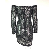 Black Sequin Mesh Dress - Thumbnail 2