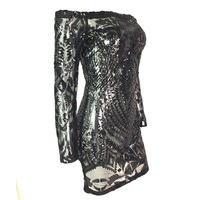 Black Sequin Mesh Dress - Thumbnail 3