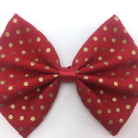 Red with Gold Dots Christmas Print Fabric Medium Hair Bow with Gold Metallic Detail - Thumbnail 2