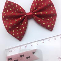 Red with Gold Dots Christmas Print Fabric Medium Hair Bow with Gold Metallic Detail - Thumbnail 3
