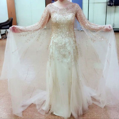 Elegant Beaded Champagne Prom Dresses Evening Dresses 