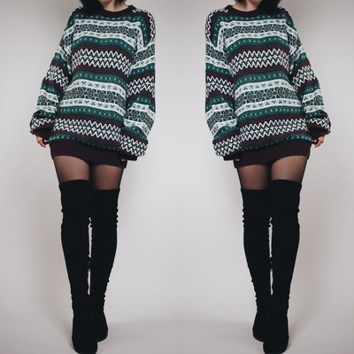 Claimed @ayekay 047 - vintage 90s purple graphic longline knit sweater 