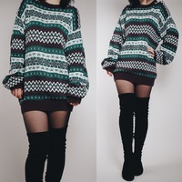 CLAIMED @ayekay_047 - Vintage 90s Purple Graphic Longline Knit Sweater  - Thumbnail 1