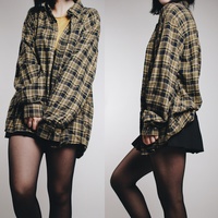 AVAILABLE - Vintage 90s Fall Vibes Plaid Flannel - Mustard/Navy - Thumbnail 1