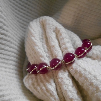 Synthetic rose alexandrite and sterling bracelet
