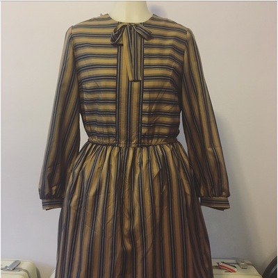 80's brown blue stripes dress