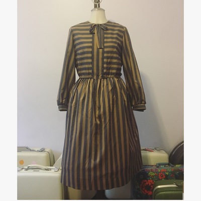 80's brown blue stripes dress