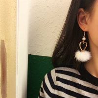 {Free Shipping} Handmade Fur Ball Heart Earrings - Thumbnail 1