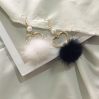 {Free Shipping} Handmade Fur Ball Heart Earrings - Thumbnail 2