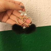{Free Shipping} Handmade Fur Ball Heart Earrings - Thumbnail 4