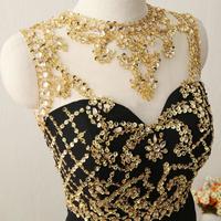Black Prom Dress with Gold Beaded Classical Prom Dresses, Black Formal Dresses, Evening Gowns 2018 - Thumbnail 1