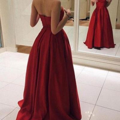 Red simple long prom dresses 2018, satin party dresses, formal dresses 2018