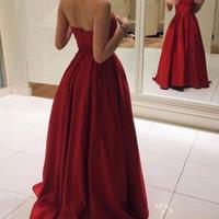 Red Simple Long Prom Dresses 2018, Satin Party Dresses, Formal Dresses 2018 - Thumbnail 1