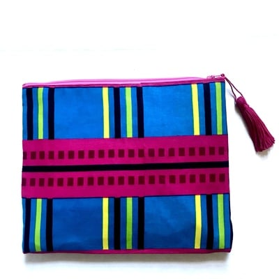 Zip top clutch- blue pink  - Thumbnail 4