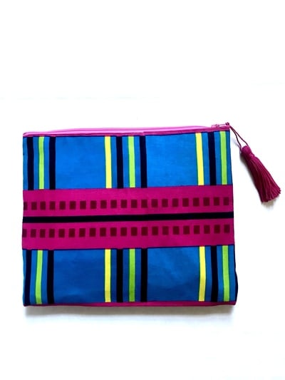 Zip top clutch- blue pink 