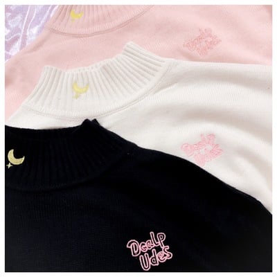 Moon embroidery pastel sweater