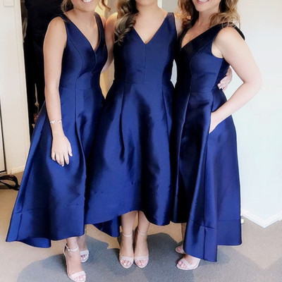 Blue cute high low bridesmaid dresses, bridesmaid dresses 2018, simple party dresses