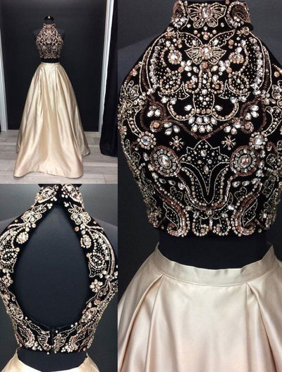 sexy Two Piece Prom Dresses with Sparkly Rhinestone