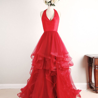 Gorgeous red prom dresses, red pretty high low prom dress 2018