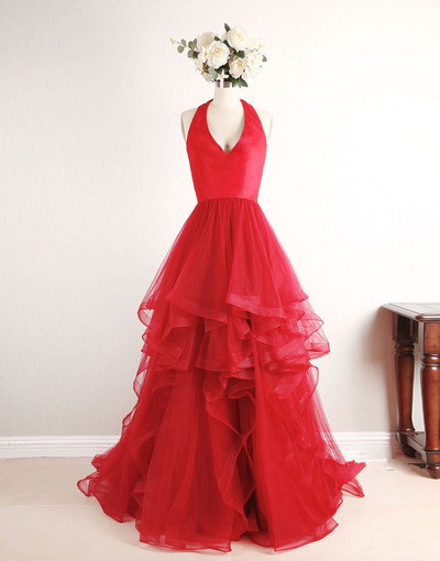 Gorgeous Red Prom Dresses, Red Pretty High Low Prom Dress 2018
