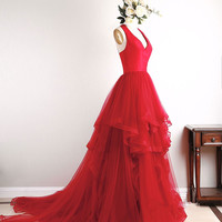 Gorgeous Red Prom Dresses, Red Pretty High Low Prom Dress 2018 - Thumbnail 5