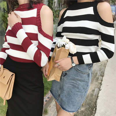 Cold shoulder striped top