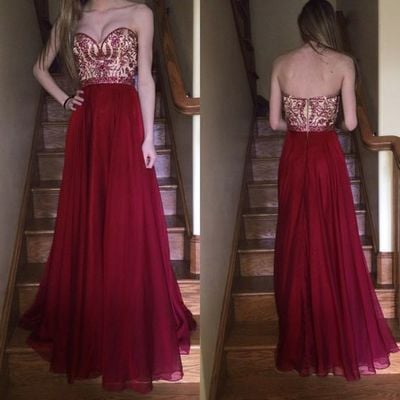 Dark red sweetheart long prom dress evening dress for women - Thumbnail 5