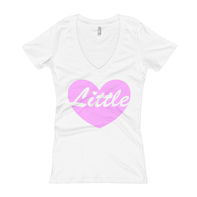 "little" pink heart with transparent font v-neck