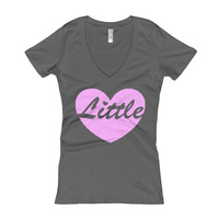 "Little" Pink Heart with Transparent Font V-Neck - Thumbnail 2