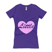 "Little" Pink Heart with Transparent Font V-Neck - Thumbnail 3